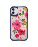 DailyObjects Pink Hibiscus Blue Hybrid Clear Case Cover For iPhone 11
