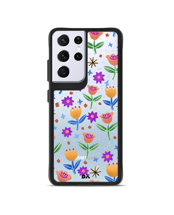 DailyObjects Shining Tulips Black Hybrid Clear Case Cover For Samsung Galaxy S21 Ultra