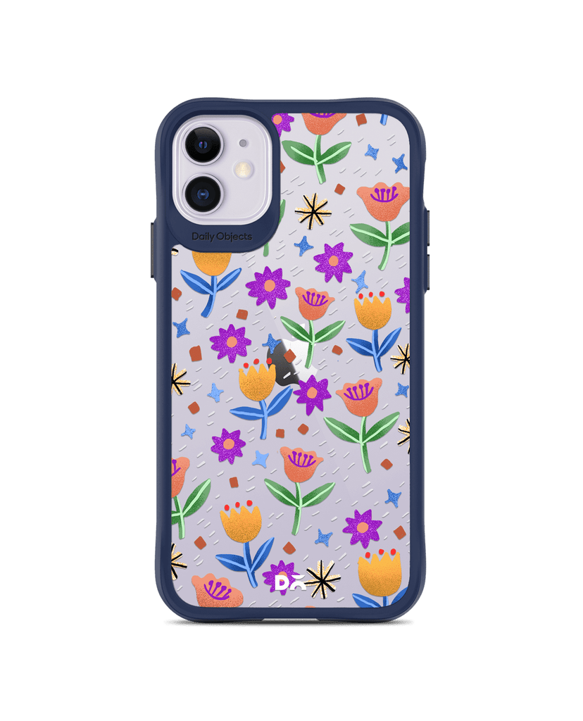 DailyObjects Shining Tulips Blue Hybrid Clear Case Cover For iPhone 11