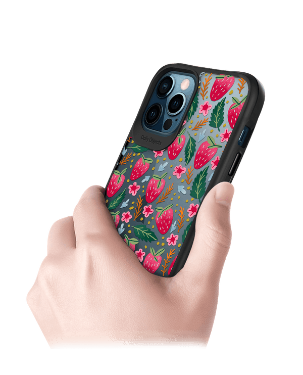 DailyObjects Strawberry Bloom Black Hybrid Clear Case Cover For iPhone 12 Pro Max