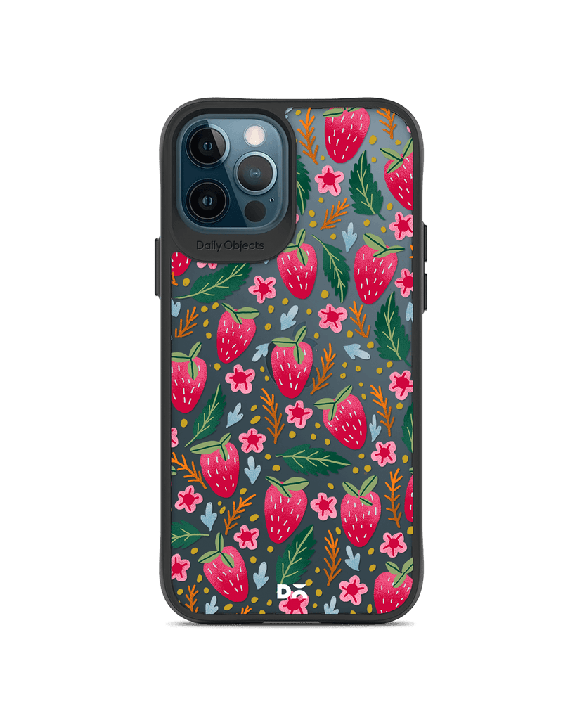 DailyObjects Strawberry Bloom Black Hybrid Clear Case Cover For iPhone 12 Pro Max