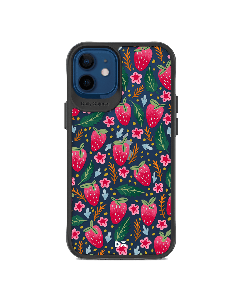 DailyObjects Strawberry Bloom Black Hybrid Clear Case Cover For iPhone 12