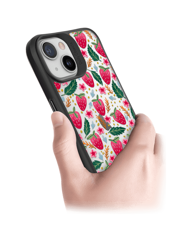 DailyObjects Strawberry Bloom Black Hybrid Clear Case Cover For iPhone 13 Mini