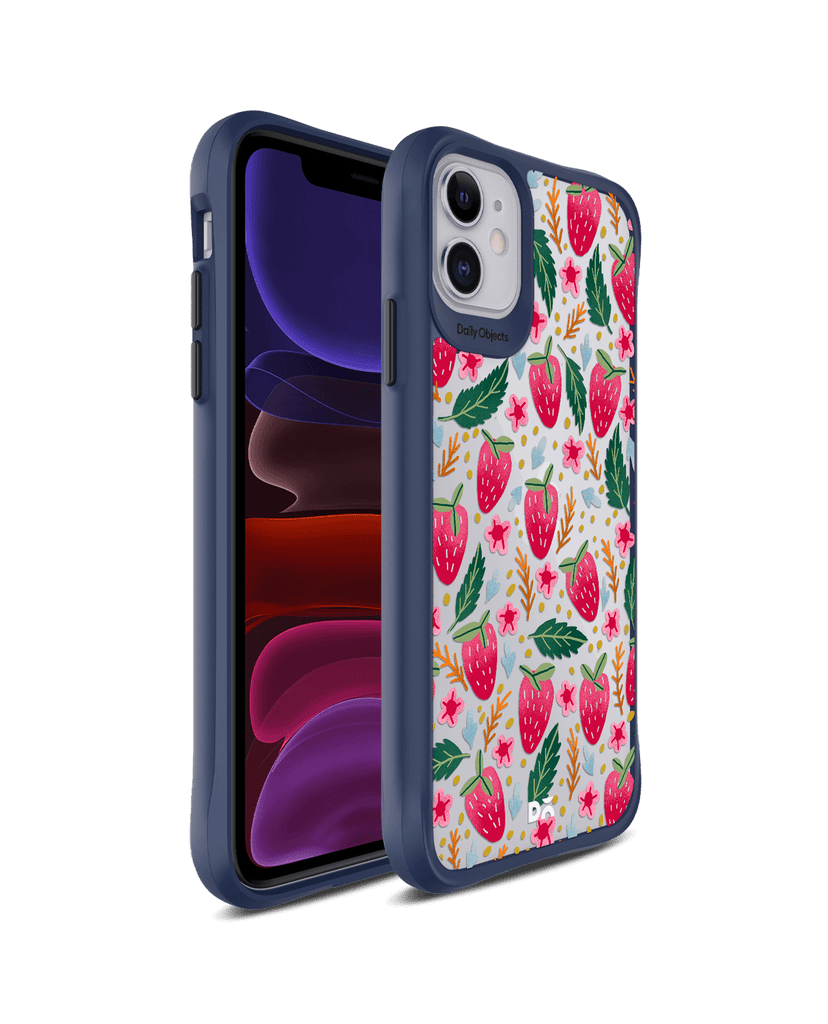 DailyObjects Strawberry Bloom Blue Hybrid Clear Case Cover For iPhone 11