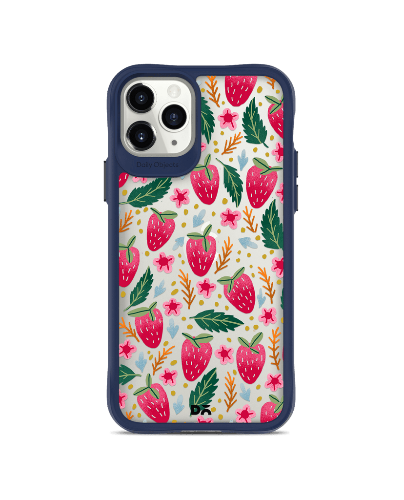 DailyObjects Strawberry Bloom Blue Hybrid Clear Case Cover For iPhone 11 Pro