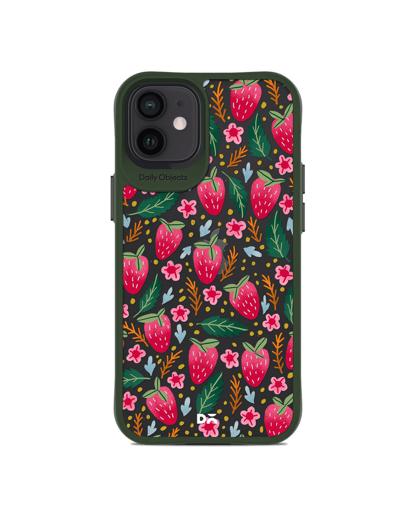 DailyObjects Strawberry Bloom Green Hybrid Clear Case Cover For iPhone 12 Mini