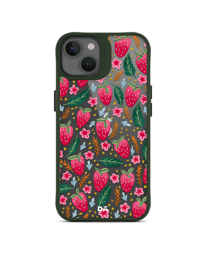 DailyObjects Strawberry Bloom Green Hybrid Clear Case Cover For iPhone 13