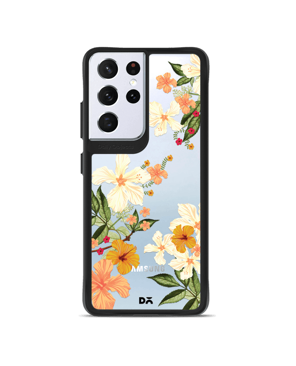 DailyObjects Yellow Hibiscus Black Hybrid Clear Case Cover For Samsung Galaxy S21 Ultra