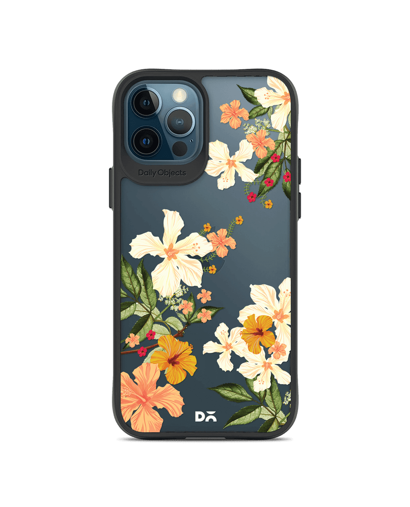 DailyObjects Yellow Hibiscus Black Hybrid Clear Case Cover For iPhone 12 Pro Max