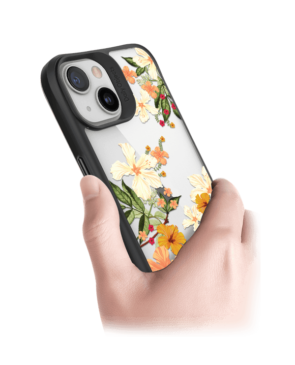 DailyObjects Yellow Hibiscus Black Hybrid Clear Case Cover For iPhone 13 Mini