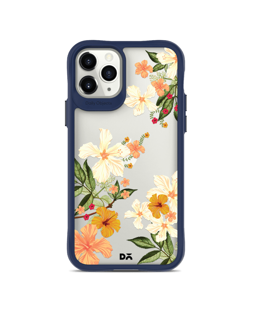 DailyObjects Yellow Hibiscus Blue Hybrid Clear Case Cover For iPhone 11 Pro Max