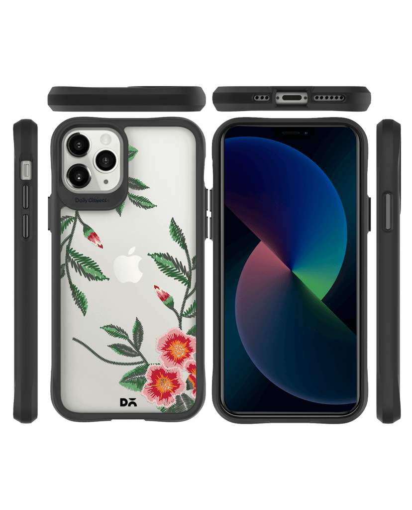 DailyObjects Flower Embroidery Black Hybrid Clear Case Cover For iPhone 11 Pro Max