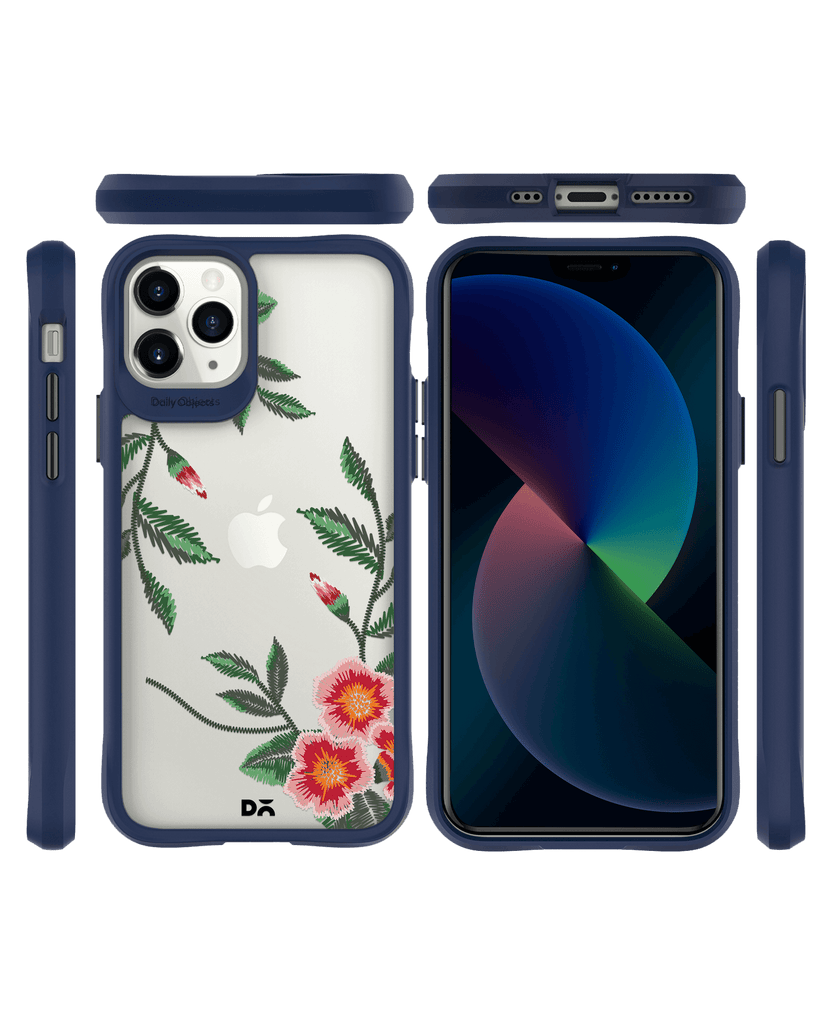 DailyObjects Flower Embroidery Blue Hybrid Clear Case Cover For iPhone 11 Pro