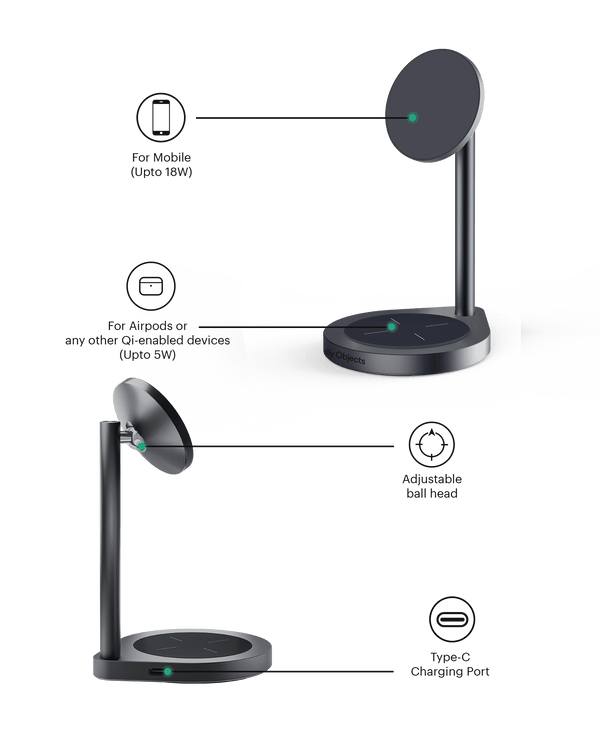 DailyObjects SURGE™ Max 2-In-1 Magnetic Wireless Charger (18W)